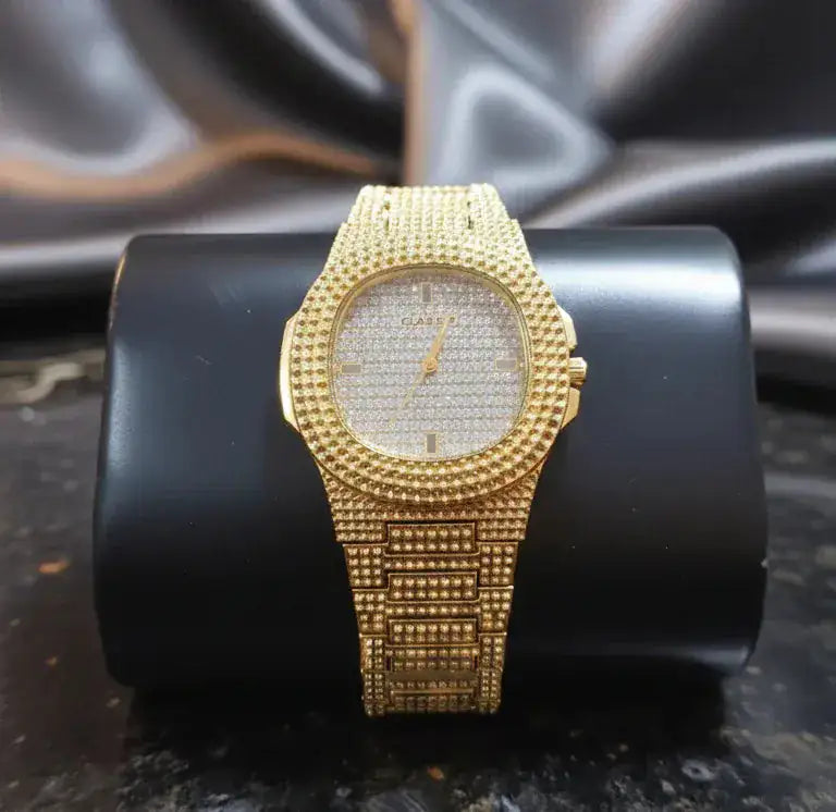 Diamond Iced Out Watch for Men Women - Stainless Steel Classic Wristwatch
