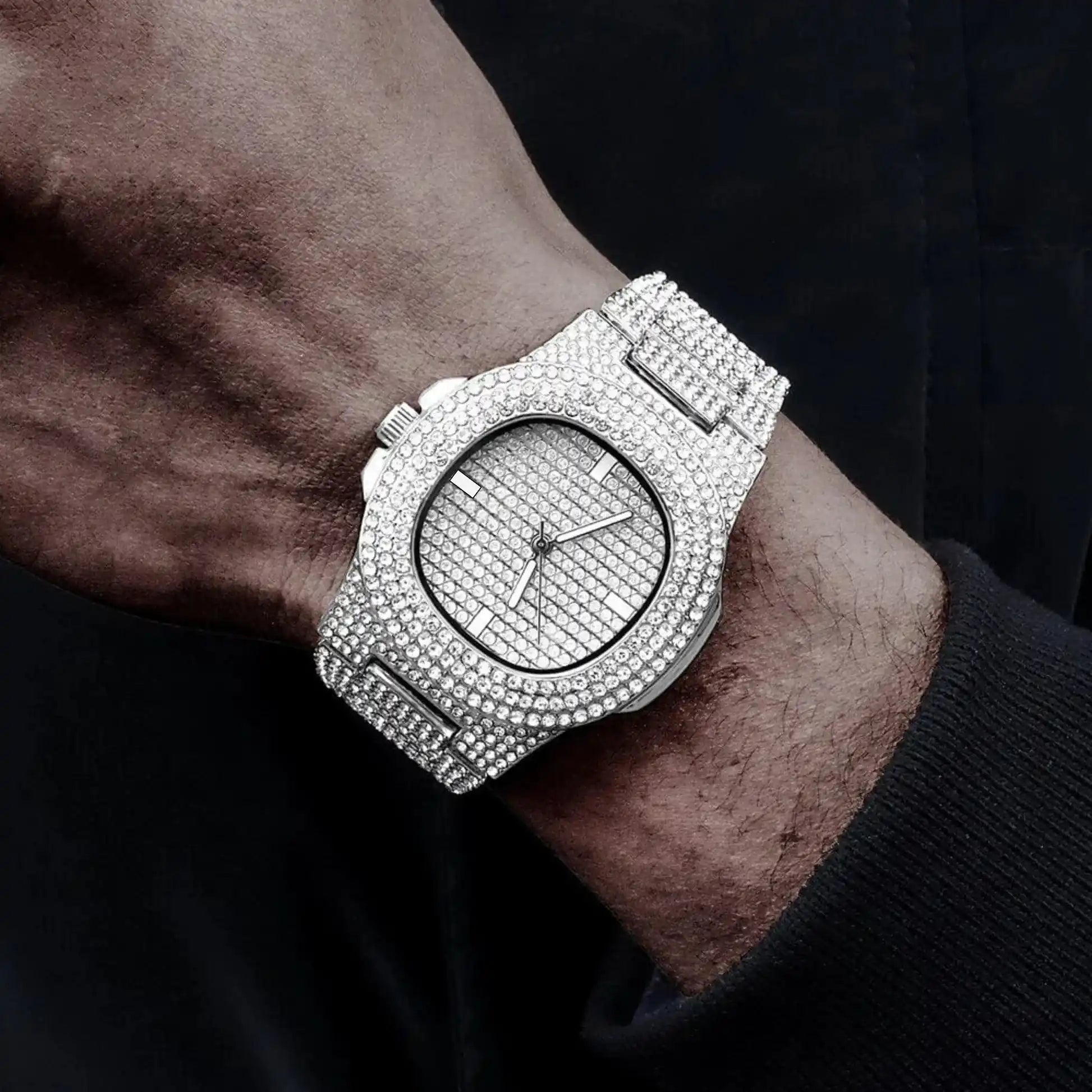 Diamond Iced Out Watch for Men Women - Stainless Steel Classic Wristwatch