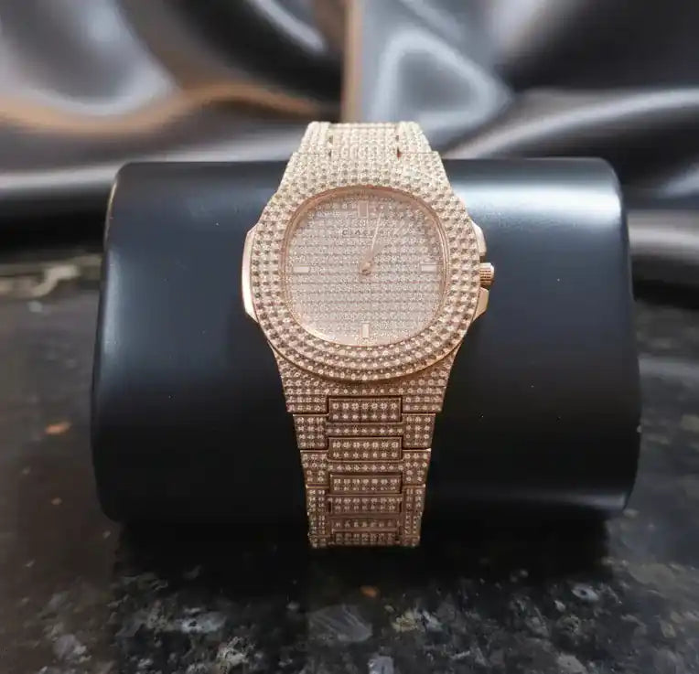 Diamond Iced Out Watch for Men Women - Stainless Steel Classic Wristwatch