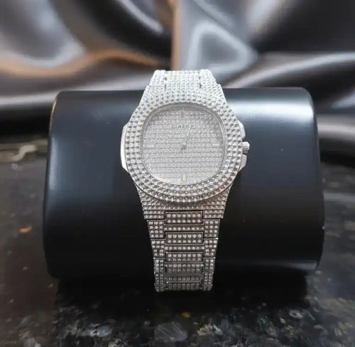 Diamond Iced Out Watch for Men Women - Stainless Steel Classic Wristwatch